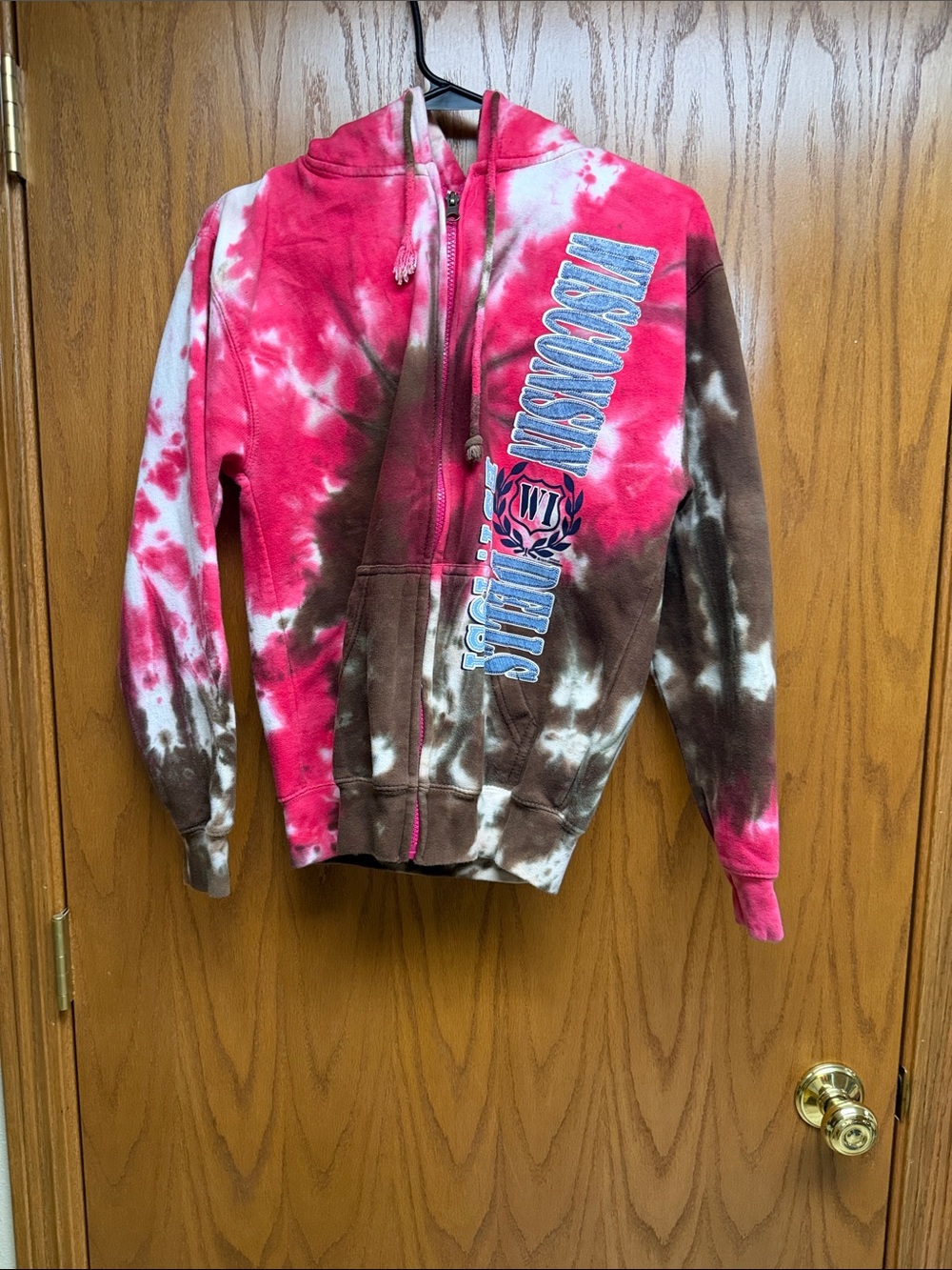 Exist Tie-Dye Zip Hoodie in Pink, Brown & White